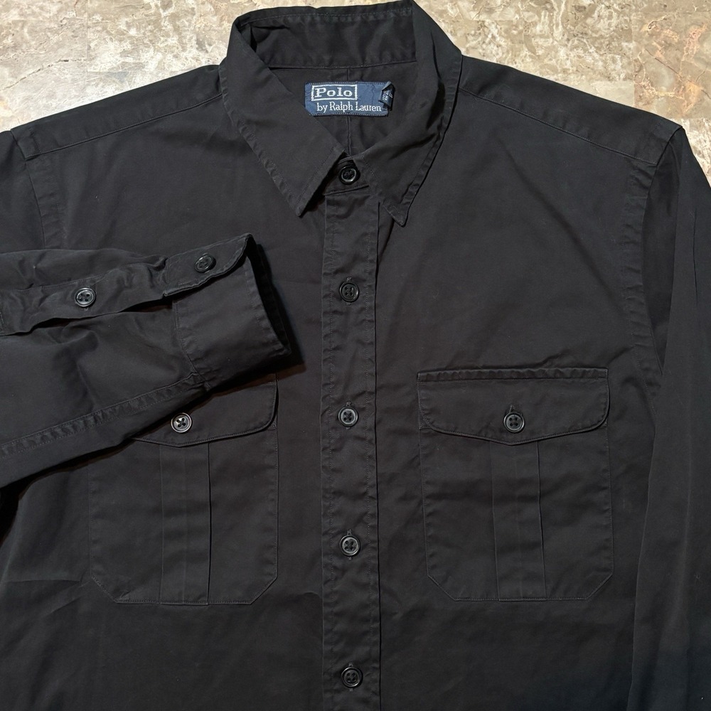 Polo Ralph Lauren Shirt Mens Medium Black Long Sleeve Button Twill Military NEW